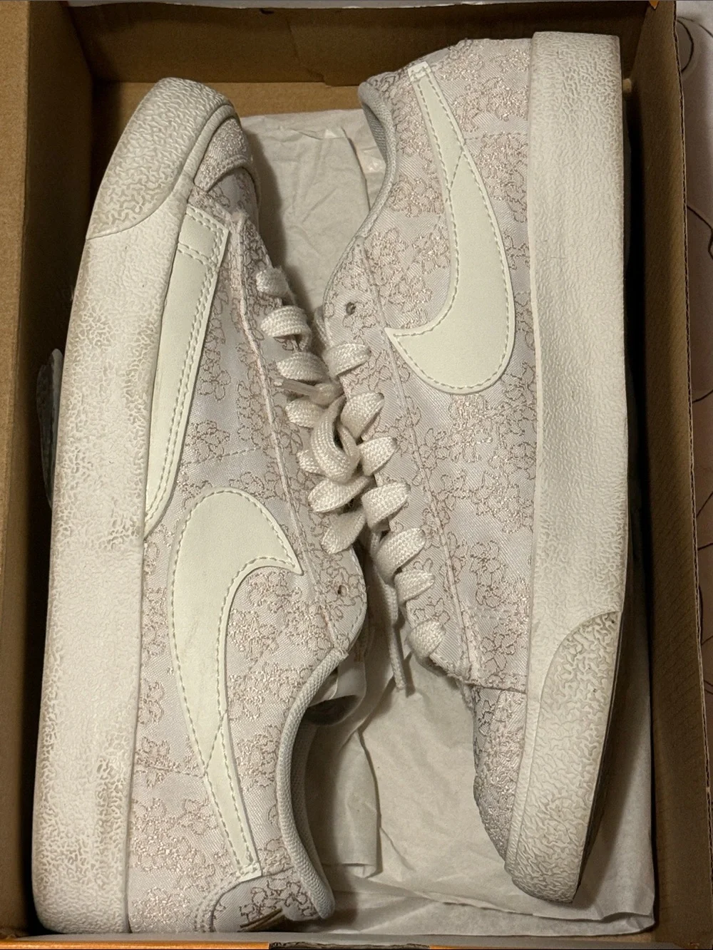 Nike Women's Blazer Low-Top Lace-Pattern Sneakers in Light Gold/Cream